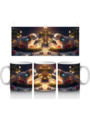 Yılbaşı Masasında Sevimli Köpekler – Baskılı Kahve Kupası