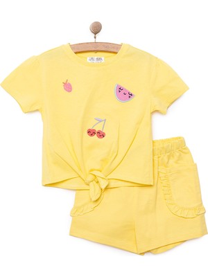 Hellobaby Kız Bebek Tişört-Şort 2li Takım Soft Colorful Bisiklet Yaka Reçme Paça Kısa Kol Sarı