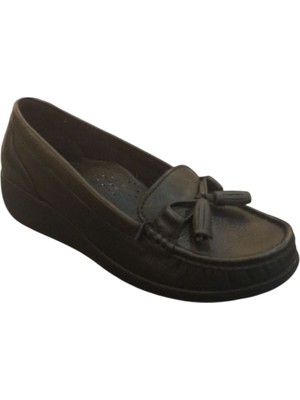 Esem Püsküllü Rok Siyah Hakiki Deri Kadın Ayakkabı