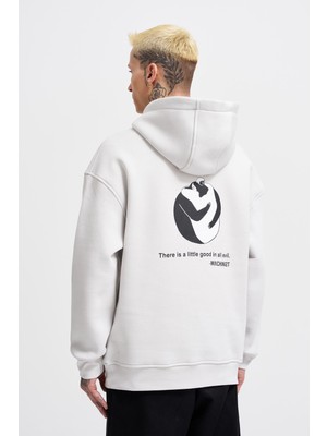 Erkek Good And Evil Baskılı Oversize Gri Sweatshirt