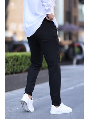 Hello7 Erkek Esnek Jogger Pantolon Dar Kesim Duble Paça Orta Kalınlık Siyah Renkli Konforlu Model