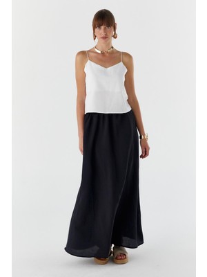 Ip Askılı Keten Bluz Ekru