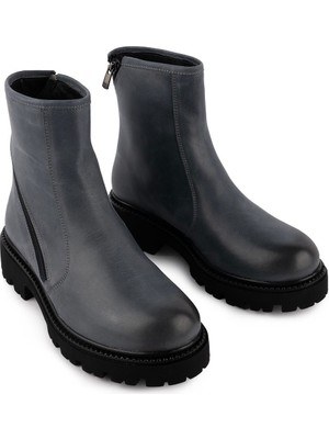 Hakiki Deri Sade Modern Fermuarlı Rahat Hafif Bot Mavi Mumlu 2545