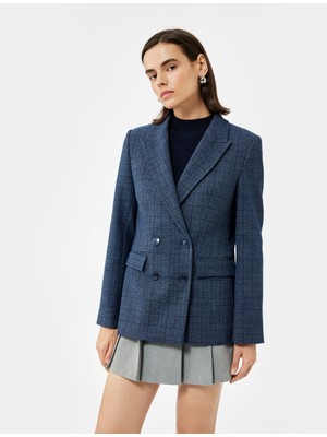 Koton Cepli Uzun Kollu Ekose Kruvaze Blazer Ceket