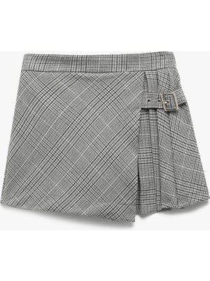 Koton Ekose Desenli Kemer Detaylı Pileli Şort Etek