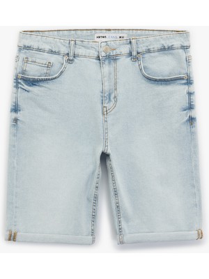 Koton Katlamalı Paça Cep Detaylı Pamuklu Slim Fit Jean Şort