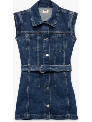 Koton Pamuklu Kemer Detaylı Gömlek Yaka Denim Elbise