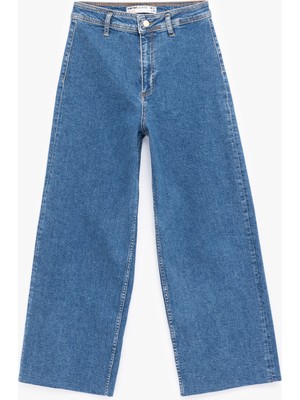 Koton Yüksek Bel Rahat Kesim Geniş Paça Pamuklu Jean Pantolon - Culotte Jeans