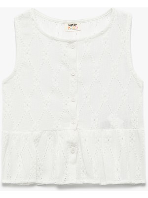 Koton Düğme Detaylı Kolsuz Brodeli Bluz