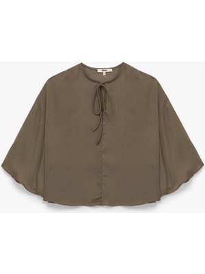 Koton Yuvarlak Bağlamalı Yaka 3/4 Yarasa Kol Oversize Bluz