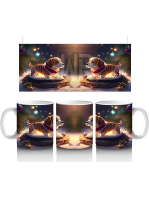 Yılbaşı Işıkları Arasında Şirin Köpekler – Baskılı Kahve Kupası