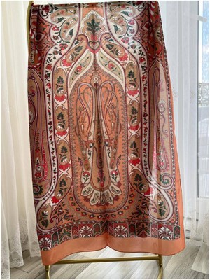 Retro Desen Pamuk Şal Turuncu