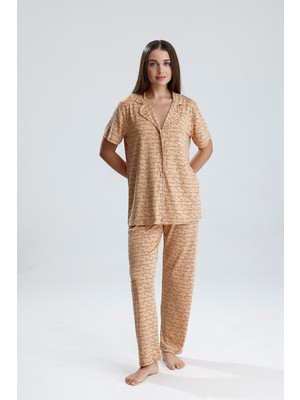 Kadın Yazı Detaylı Kısa Kollu Pijama Takım | Latte Paris