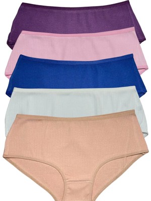 5'li Kadın Fitilli Bato Yüksek Bel Pamuklu Külot Çok Renkli