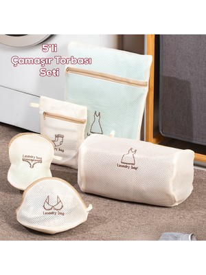 Porsima 3131 5 Parça Çamaşır Yıkama Filesi Fermuarlı Bölmeli Ayakkabı Yıkama Filesi Deforme Önleyici Torba File