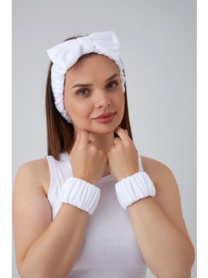 Modex Fiyonk Havlu Saç Bandı ve Bileklik Seti Spa-Makyaj-Cilt Bakım-Yüz Yıkama Saç Bandı