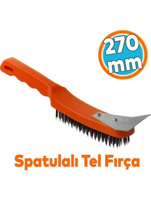 Metal Spatulalı Çelik Tel Fırça 270 mm Kazıma Temizleme Pas Sökücü Çelik Kıllı El Tipi Nalbur Fırça