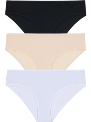 3'lü Kadın Düz Renk Pamuklu Likralı Külot