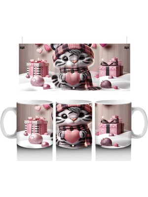 Hediye Kutuları Arasında Şapkalı Sevimli Kedi – Baskılı Kahve Kupası