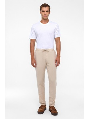 Bej Slim Düz Jogger Pantolon