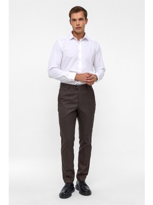 Koyu Kahve Slim Fit Armürlü Kumaş Pantolon