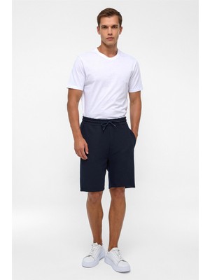 Lacivert Regular Armürlü Örme Şort