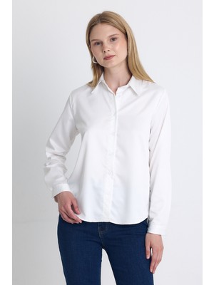 Beyaz  Klasik Kesim Saten Gömlek 4105A