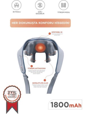 Torima Şarjlı Masaj Cihazı İnsan Eli Hissi Veren Boyun Sırt ve Bacak Masaj Cihazı VNB01 Gri