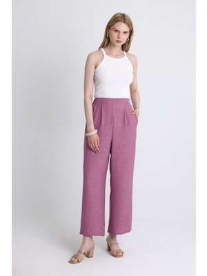 Gül Yüksek Bel Ön Pile Detaylı Pamuklu Bol Paça Pantolon 8014A