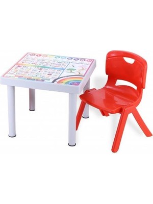 Sağlam Plastik Mandella Rubi Ingilizce Desenli Çocuk Masası 1 Adet Nova Orta Çocuk Koltuk