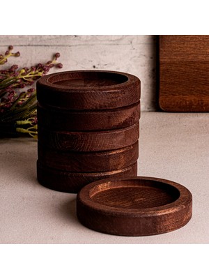 Snippy Teapy - 6'lı Ahşap Çay Tabağı Kahve Fincan Tabağı Çay Tabağı Altlığı