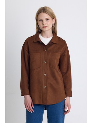 Kahve Süet Görünümlü Oversize Gömlek Ceket 7325A