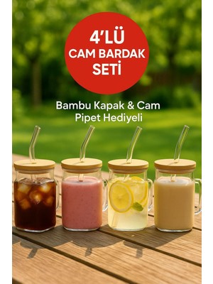 4 Adet Glassmate – Isıya Dayanıklı Bambu Kapaklı Bardak 650 ml