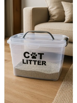 Deembro Kedi Kumu Saklama Kabı Kutusu Boş 14 Lt Kapasite Kedi Kumu Saklama Kabı Üsten Tutmalı Kilitli büyük boy