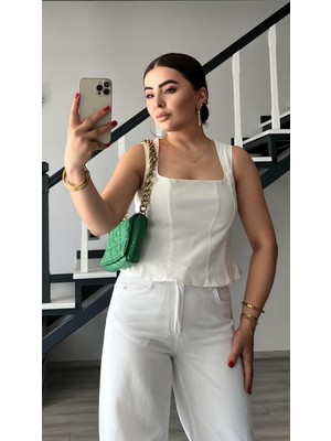 Beyaz Peplum Korse Bluz