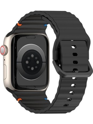 MobaxAksesuar Apple Watch 10/11 42mm-38/40/41mm Kordon Dekoratif Örgü Çizgili Spor Silikon Kayış 2/3/4/5/6/se/7/8/9