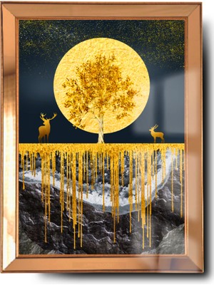 Gold Detaylı Dolunaylı 3D Cam Ayna Çerçeveli Tablo