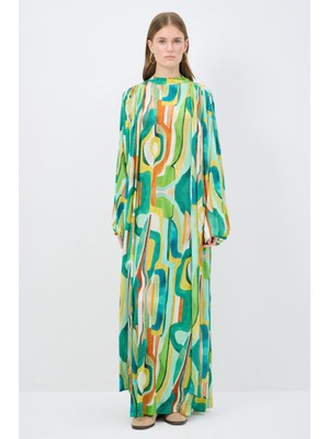 adL Uzun Kollu Bağlama Detaylı Uzun Elbise