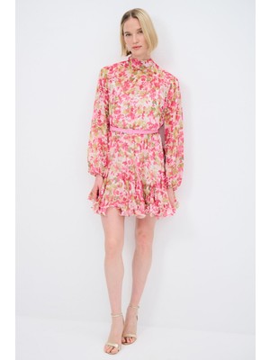 adL Mert Aslan Desenli Şifon Elbise