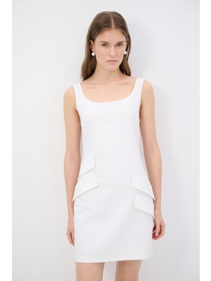 adL Cep Kapak Detaylı Kolsuz Elbise