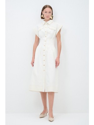 adL Dikiş Detaylı Denim Elbise