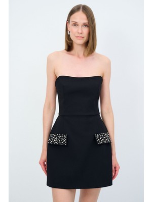 adL Night Zoom Cep Kapaklı Straplez Elbise