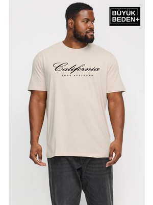 Süperlife Erkek Büyük Beden El Yazılı California Baskılı Bisiklet Yaka Tshırt SPR25BTS13