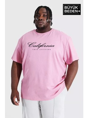 Süperlife Erkek Büyük Beden El Yazılı California Baskılı Bisiklet Yaka Tshırt SPR25BTS13