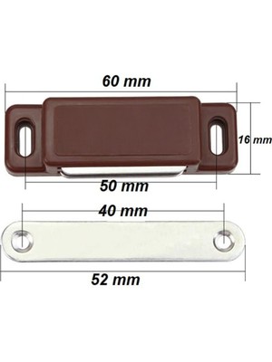 Sineklik ve Dolap Kapağı İçin 20'li Plastik Mıknatıslı Kilit – Vidalı Kahverengi Set