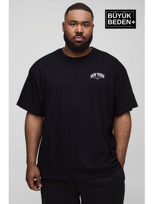 Süperlife Erkek Büyük Beden New York Baskılı Bisiklet Yaka Tshırt SPR25BTS14