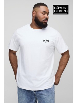 Süperlife Erkek Büyük Beden New York Baskılı Bisiklet Yaka Tshırt SPR25BTS14