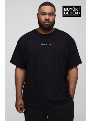 Süperlife Erkek Büyük Beden Orta Brooklyn Baskılı Bisiklet Yaka Tshırt SPR25BTS11