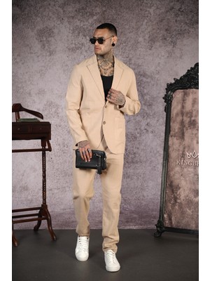 Regular Kalıp Blazer Keten Alt Üst Takım