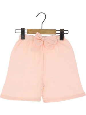 Fiyonklu Müslin Kumaş Kız Şort Pudra